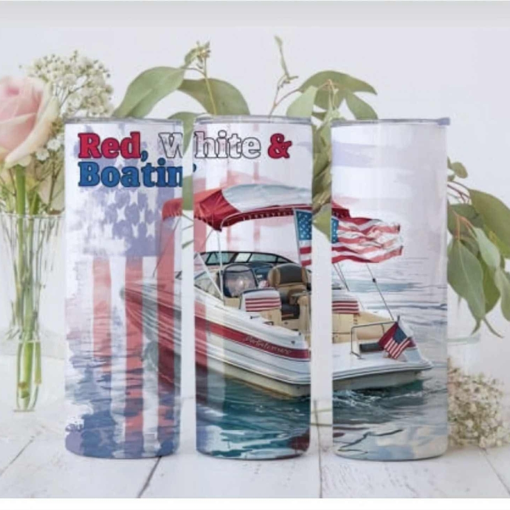 Patriotic Boat Themed Tumbler- Red, White, and Blue